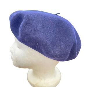 Vintage French Beret De Luxe Hoquy Wool Hat Blue Made in France Size XXL